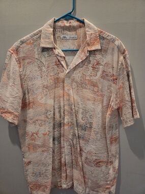 Zara Apricot Mosaic Short Sleeve Button-Down Shirt